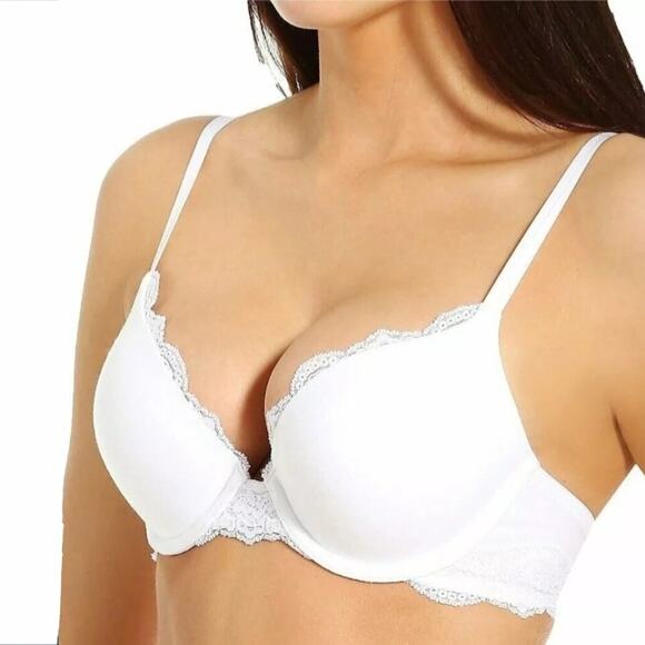 DKNY 458270 Downtown White Cotton Push Up Bra 32C Classic Feminine Natural NEW